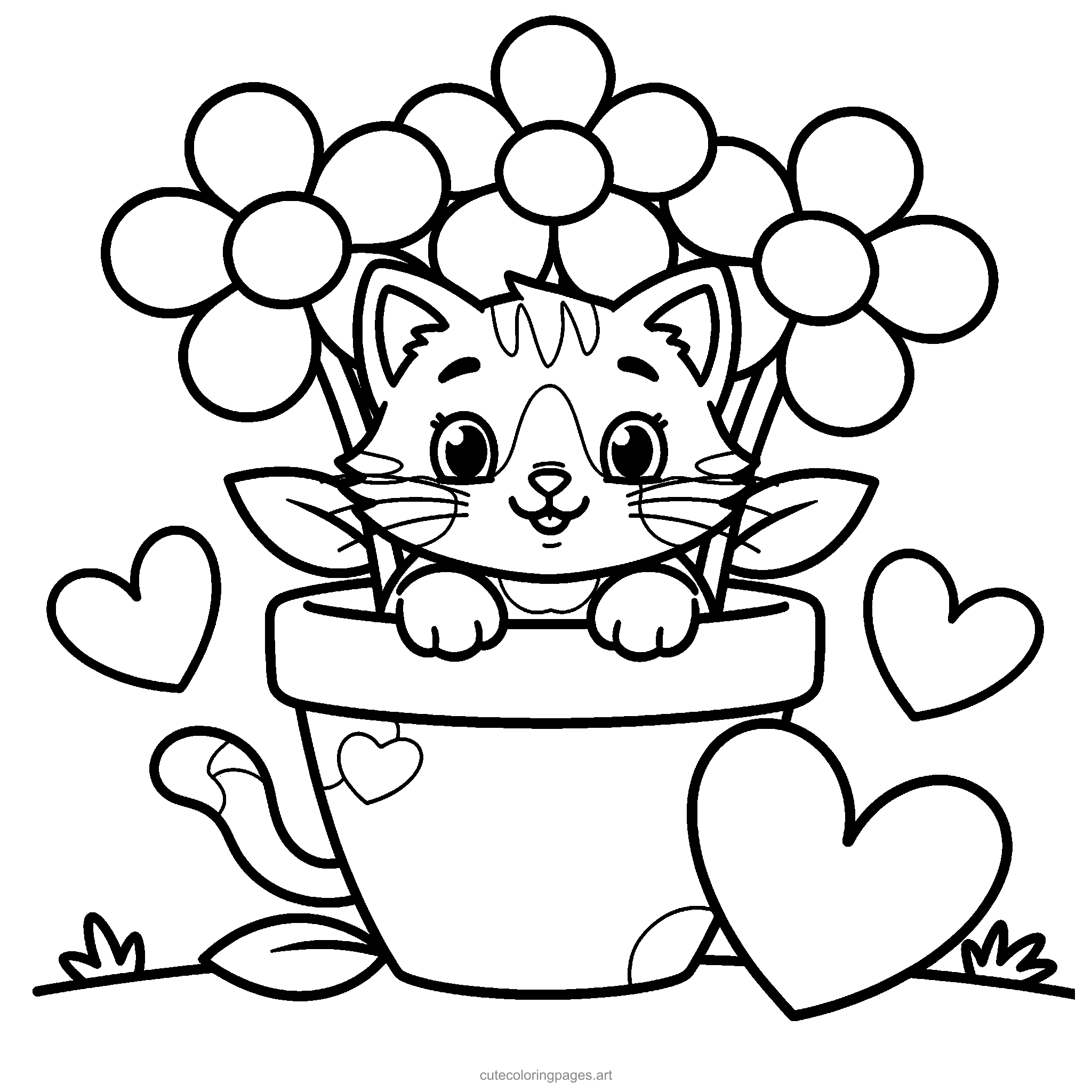 Kitten in a garden coloring page